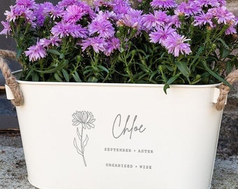 Personalised Engraved Birth Month Flower Planter | Unique Birthday Gift for Women Her | Birth Month Gifts For Best Friends | Gift for Garden