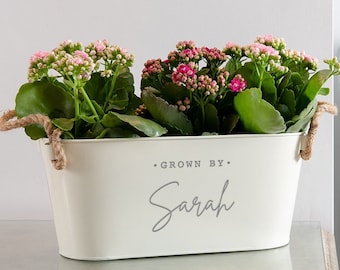 Personalisierter Blumentopf aus Metall - Blumentopf mit Gravur - Personalisiertes Jubiläumsgeschenk für Frauen Ihre Gartenliebhaber