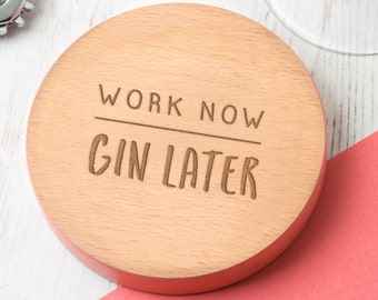 Personalized Coworker Colleague Gin Gift Idea Coaster - Christmas Secret Santa Present Stocking Filler - Engrave with Gin, Wine, Beer, Vodka