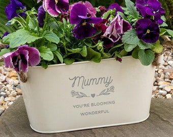 Personalized Mother's Day Gift, Engraved Flower Plant Pot, 'Mummy You're Blooming Wonderful' Planter, Birthday Gift For Mummy From Daughter