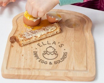 Dippy Egg Board voor kinderen, gepersonaliseerd kindercadeau, Dippy Egg en soldaten ontbijtbord, houten ei en toastbord, paascadeau voor kind