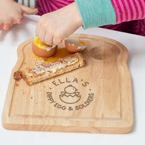 Dippy Egg Board For Children, Personalised Kid Gift, Dippy Egg and Soldiers Breakfast Board, Wooden Egg and Toast Board, Easter Gift for Kid image 1