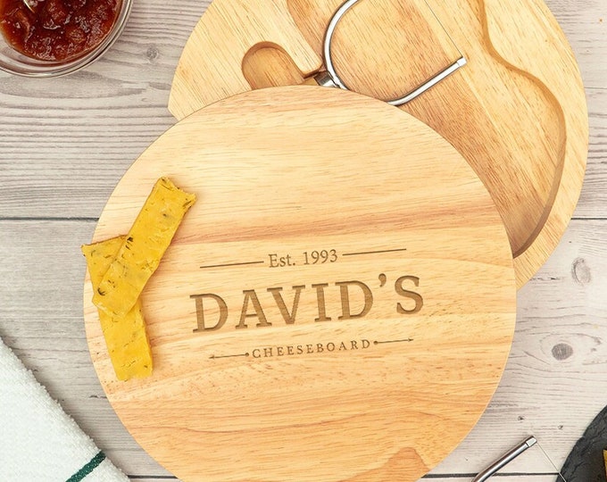 Personalized Cheese Board Set, Milestone Birthday Gift for Him, Cheese Lover Gift, Cheese Accessories, Engraved Wooden Cheeseboard