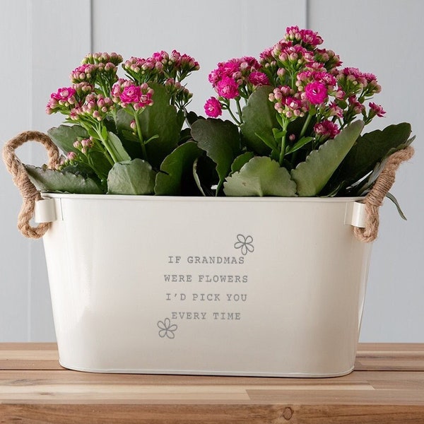 Mothers Day Gift for Grandma, Engraved Flower Pot, Unique Indoor Herb Planter, Outdoor Flower Pot, Metal Planter With Engraving