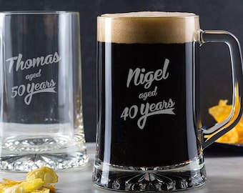 Birthday Tankard For Him / Personalised Birthday Gifts For Men / Personalised Pint Glass / 21st 30th 40th 50th Birthday Glass /