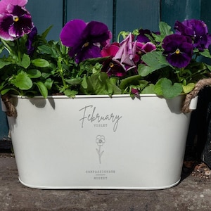 Engraved Birth Flower Planter - Unique Birthday Gifts for Women - Metal Planter Gift for Gardeners - Birth Flower Gift for Her