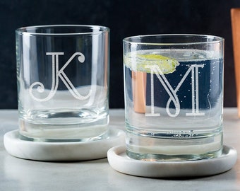 Personalised Engraved Scotch Glass - Custom Initials, Premium European Glass, 9cm Tall, Ideal Bourbon Whiskey Gift