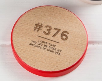 Personalised Wooden Drinks Coaster - Personalized Valentines Day Gifts for Him Her - Unique Reasons Why I Love You Gift Boyfriend Girlfriend