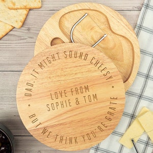 Personalised Engraved 'This May Sound Cheesy, But We Think You're Grate' Cheeseboard | Father's Day Gift From Children | Dad's Birthday Gift image 1