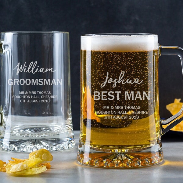 Personalised Groomsmen Gifts, Personalized Best Man Tankard, Large Beer Glass, Engraved Best Man Gift, Pint Beer Glass For Groomsman