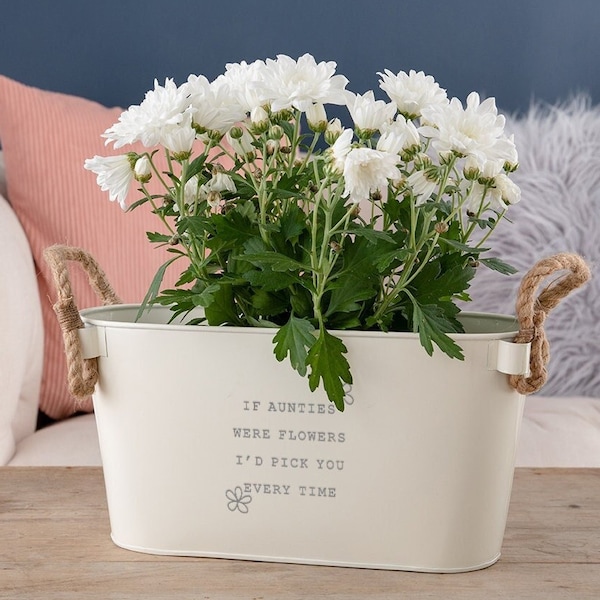 Engraved Flower Pot 'If Aunties Were Flowers I'd Pick You' - Unique Indoor Outdoor Herb Planter - Birthday Gift for Auntie from Niece Nephew