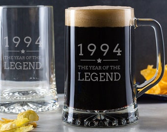 Engraved Tankard -"1994 Year of The Legend" Design - 30th Birthday Gifts for Men Him - 20oz Glass Stein