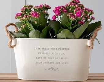 Mother's Day Gift From Daughter, Personalised Flower Planter, Engraved Metal Plant Pot, Birthday Gift For Mom, Mother Gift From Son