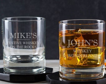 Tumbler en verre de whisky personnalisé - Idée cadeau de whisky gravé pour hommes - Cadeaux de Noël personnalisés pour lui - Cadeau secret du Père Noël de Noël