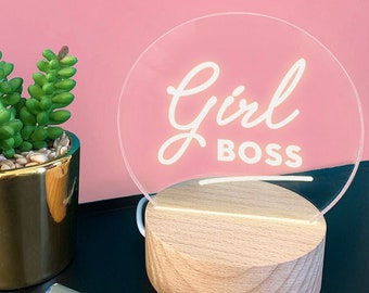 Engraved 'Girl Boss' Motivational Mini Desk Lamp