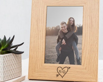 Couple Picture Frame, Personalized Photo Frame, Carved Heart Picture Frame For Couples, Personalised Engagement Frame, Valentines Day Gift