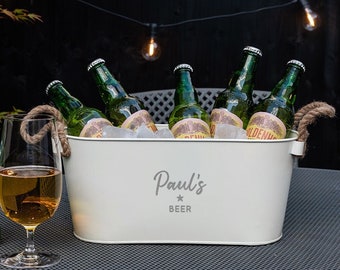 Personalised Metal Ice Bucket for Beer - Metal Drinks Cooler - Father’s day or Birthday Gift for Him - Home Bar Decor - Beer Cooler Custom