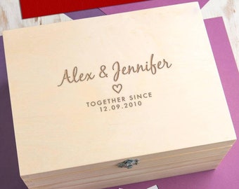 Wedding Keepsake Box, Personalized Wedding Gift for Couple, Wooden Memory Box For 5th Anniversary, Engraved Keepsake Box, Unique Gift