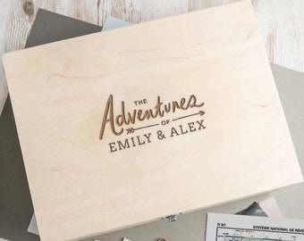 Memory Box, Personalized Wooden Keepsake Box, Boyfriend Gift, Travel Adventures Gift For Couple, Personalized Valentine Gift For Him