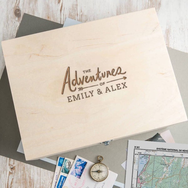 Memory Box, Personalisierte Holz Aufbewahrungsbox, Freund Geschenk, Reise Abenteuer Geschenk für Paare, personalisierte Valentinstag Geschenk für ihn