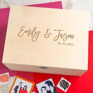 Memory Box, Wedding Keepsake Box, Personalized Wooden Box, Couples Memory Box, Wedding Gift For Newlyweds, Valentines Day Engraved Gift image 1