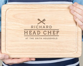 Gift For Him, Personalized 'Head Chef' Cutting Board, Wooden Chopping Board, Personalised Birthday Gifts For Him, Rectangle Chopping Board