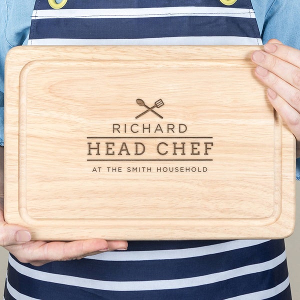 Gift For Him, Personalized 'Head Chef' Cutting Board, Wooden Chopping Board, Personalised Birthday Gifts For Him, Rectangle Chopping Board