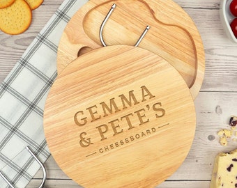 Personalized Cheese Board and Tools Set, Personalised Gifts for Couples, Unique Engraved Gifts For Husband And Wife, Round Cutting Board