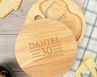 Personalised Birthday Cheeseboard Set, Unique 30th 40th 50th 60th 70th Gifts for Men, Engraved Kitchen Gift, Cheese Tools, Gift for Him