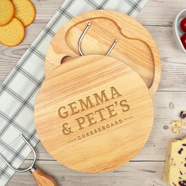 Personalized Cheese Board and Tools Set, Personalised Gifts for Couples, Unique Engraved Gifts For Husband And Wife, Round Cutting Board