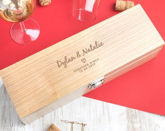 Personalised Anniversary Gift, Engraved Wine Box, 'Together Since' Wooden Wine Box, Anniversary Gift for Her, Valentine Gift For Wine Lover