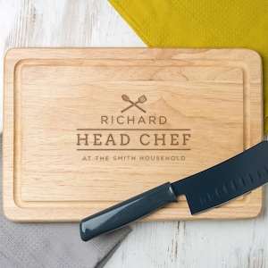 Personalized Engraved 'Head Chef' Cutting Board | Mens Chopping Board | Birthday Gifts For Men Him | Cooking Gifts For Dad | Wood, Slate