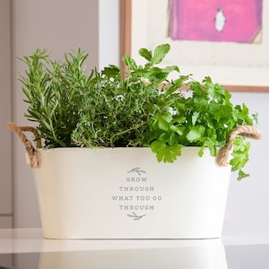 Engraved Metal Planter 'Grow Through What You Go Through' - Inspirational Gifts for Her Women - Unique Birthday Gifts for Girlfriend Wife