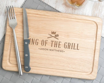 King of the Grill Serving Board - Christmas Gifts for Men Dad Him Personalized Chopping Board