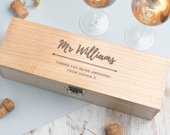 Personalised Teacher Gift - Thank you Gift for Teacher - Engraved Alcohol Gift Box - Personalized Thank you Gifts - Wooden Wine Box