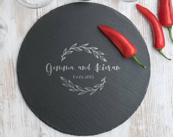 Personalized Couples Slate Cutting Board - Personalised Wood Chopping Board - Engraved Anniversary Boyfriend Girlfriend Gift Serving Board