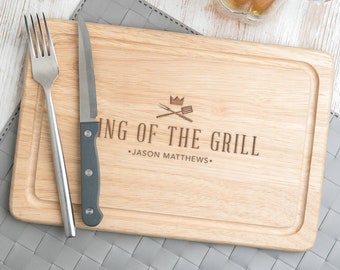 Personalized King of the Grill Wooden Chopping / Cutting / Serving Board - Personalised Gifts for Men Him Dad - Unique Engraved Grilling