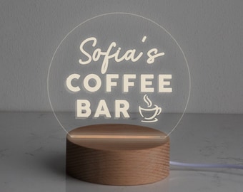 "Personalisierte ""Kaffeebar"" Schreibtischlampe, Geschenk für Kaffeebarbesitzer, Geschenk für Kaffeeliebhaber, Geschenk für neues Zuhause, Kaffeehaus-Schild, kleine Tischlampe."