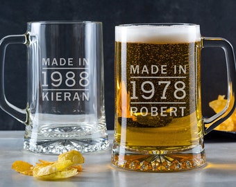 Personalized Birthday Beer Pint Glass - Personalised Birthday Gift For Men - 18th 21st Birthday Gift For Him Boys - Engraved Glass Tankard