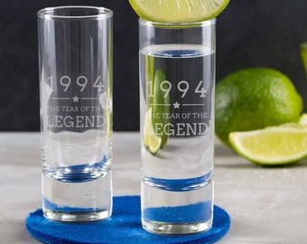 Engraved Tall Shot Glass -"1994 Year of The Legend" Design - 30th Birthday Gifts for Men Him - 2oz Shooter