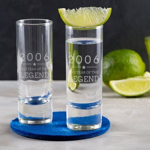 Engraved Tall Shot Glass -"2006 Year of The Legend" Design - 18th Birthday Gifts for Boys - 2oz Shooter