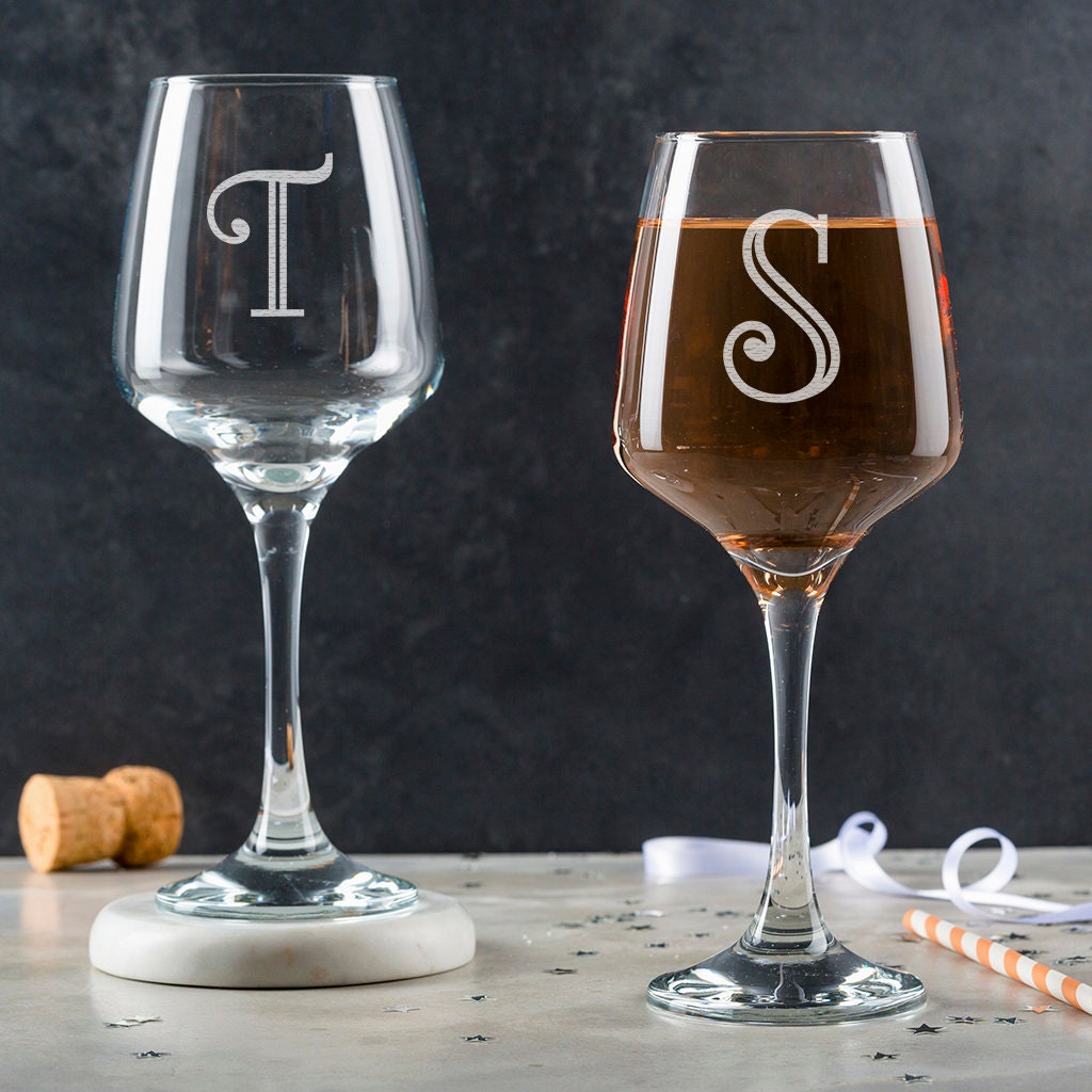 Copa de vino personalizada grabada con iniciales Vidrio de vino de  monograma personalizado -  España