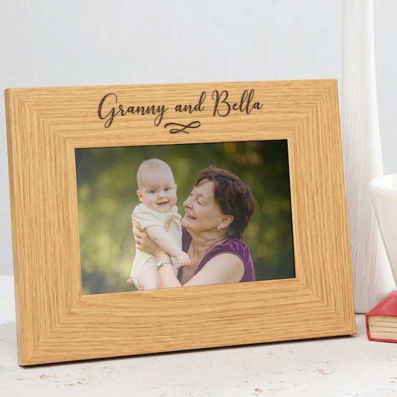 Personalised Engraved Me and Grandma Oak Photo Cube Gift Idea For Gran Granny 