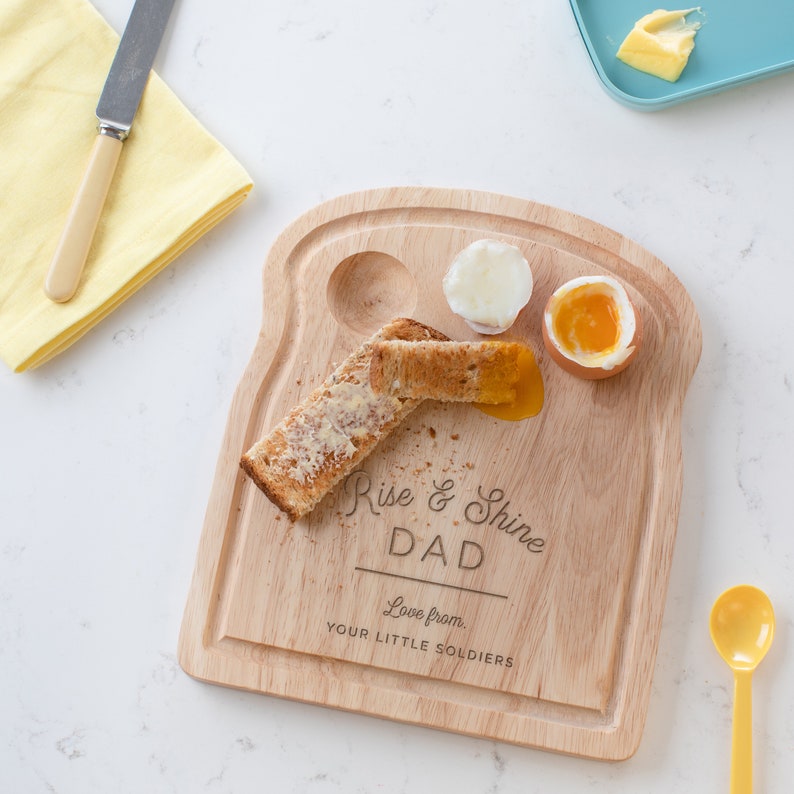 Personalised 'Rise and Shine' Egg and Soldiers Board | Fathers Day Gifts From Children | Dippy Egg And Toast Board | Dads Birthday Gift image 1