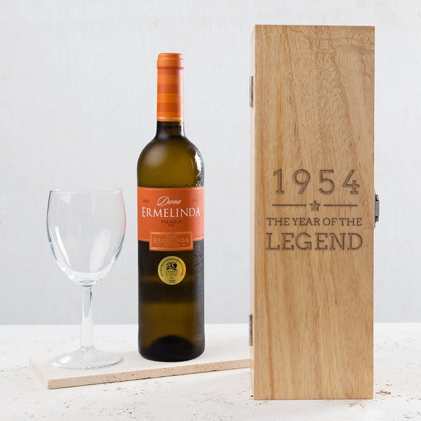 Engraved Wine Box -"1954 Year of The Legend" Design - 70th Birthday Gifts for Men Him - Wooden Bottle Gift Box (Bottle Not Included)