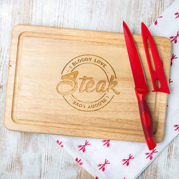 I Bloody Love Steak Serving / Chopping Board Funny Gifts for Steak Lovers  Grilling Gifts for Men Wooden Cutting Board for Him 