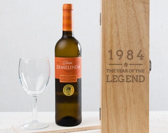 Engraved Wine Box -"1984 Year of The Legend" Design - 40th Birthday Gifts for Men Him - Wooden Bottle Gift Box (NO Alcohol Included)