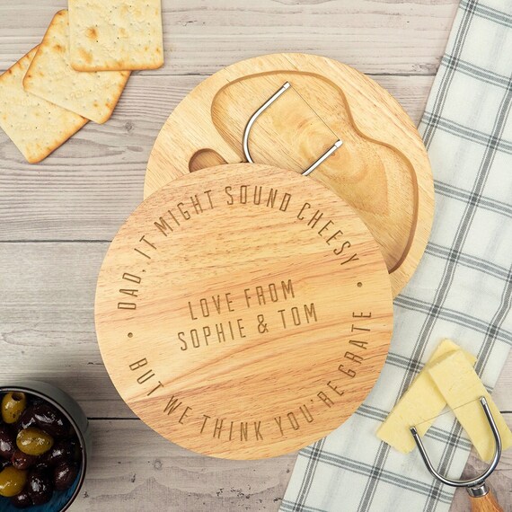 Personalised Engraved 'This May Sound Cheesy, But We Think You're Grate' Cheeseboard | Father's Day Gift From Children | Dad's Birthday Gift