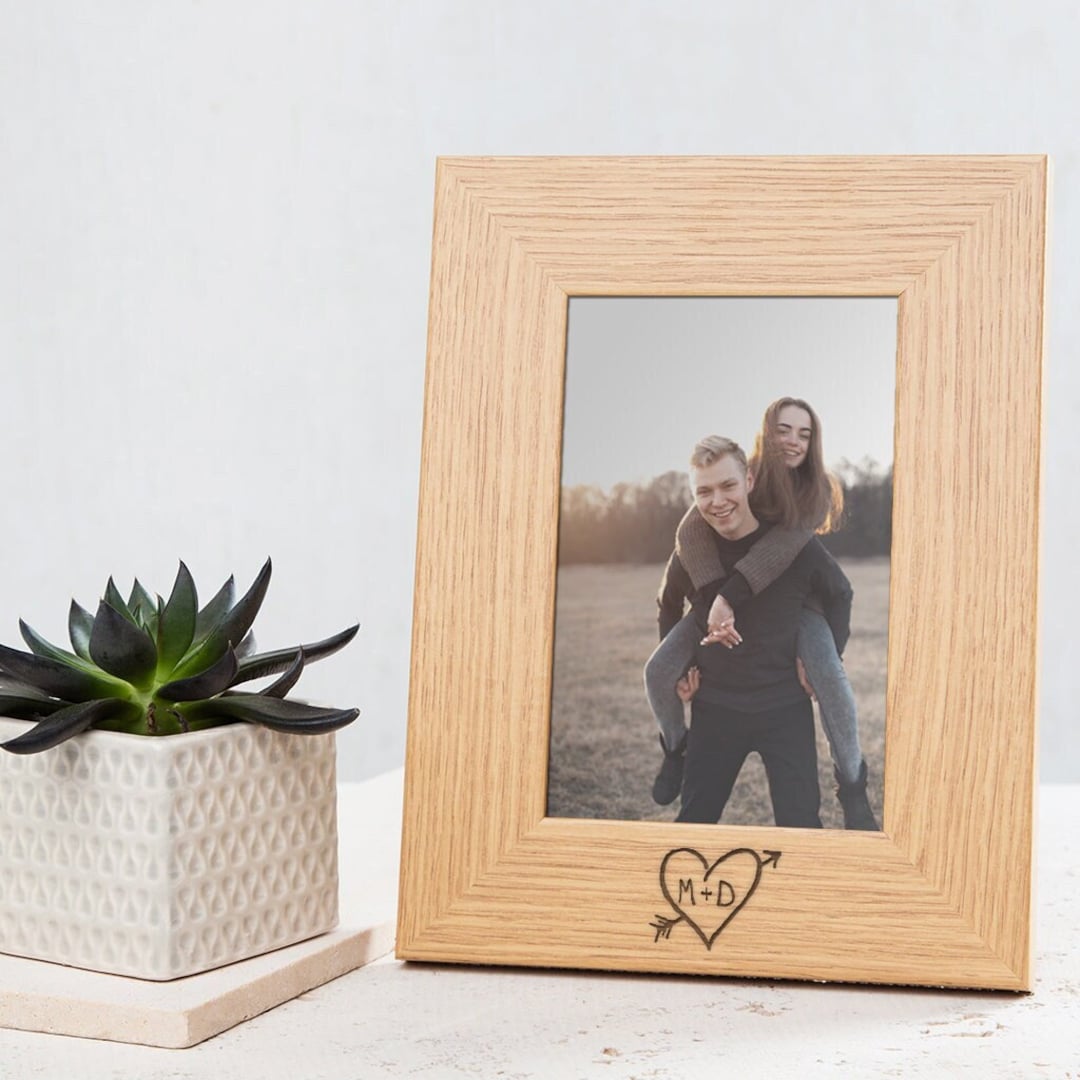 Couple Picture Frame, Personalized Photo Frame, Carved Heart Picture
