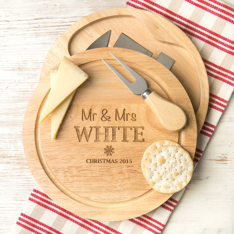 Personalised Mr And Mrs Christmas Cheese Board Set